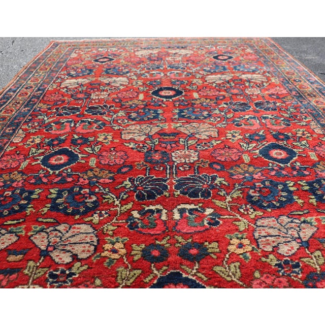 Red Antique Persian Bidjar Rug With Red Field and Bold Blue Floral Design 4'5 X 6'5 For Sale - Image 8 of 12