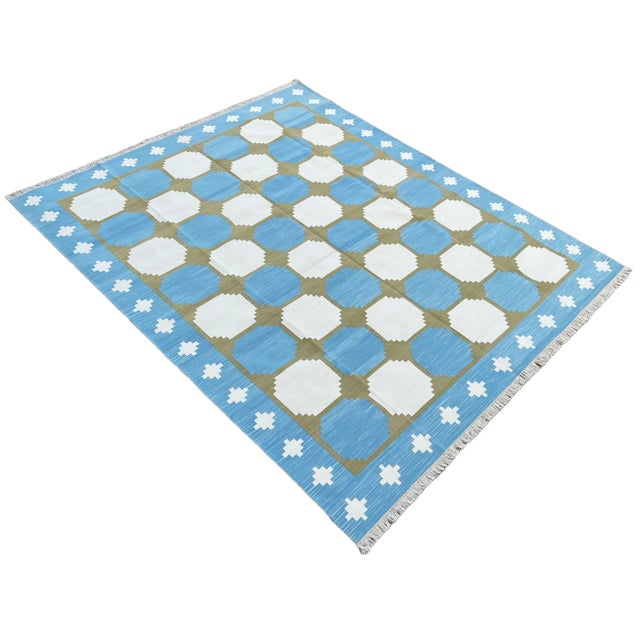 Not Yet Made - Made To Order Handmade Cotton Area Rug Vegetable Dyed Sky Blue and Olive Green Vista Rug-6'x9' For Sale - Image 11 of 11