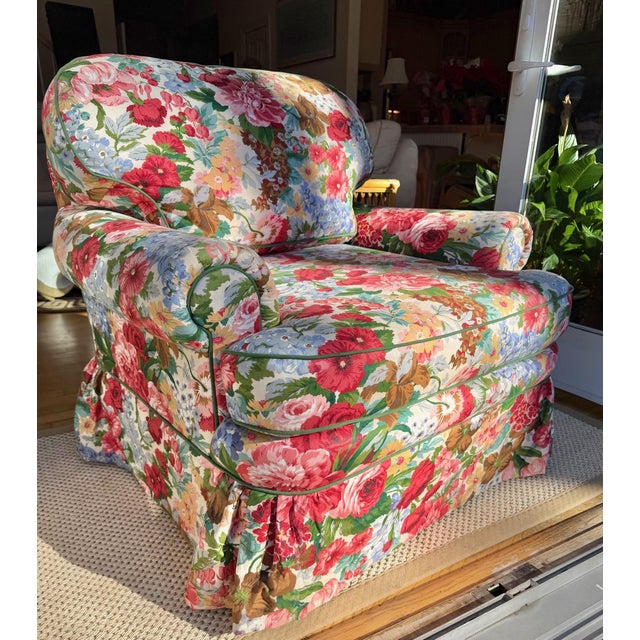 Custom Floral Upholstered Club Chair Attributed to Mario Buatta For Sale - Image 17 of 18