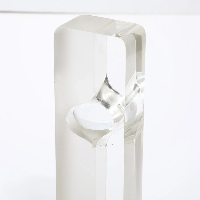 Mid-Century Totem Form Sculpture in Glass W/ Lacquered Base Signed Pierre Dinand For Sale - Image 4 of 12