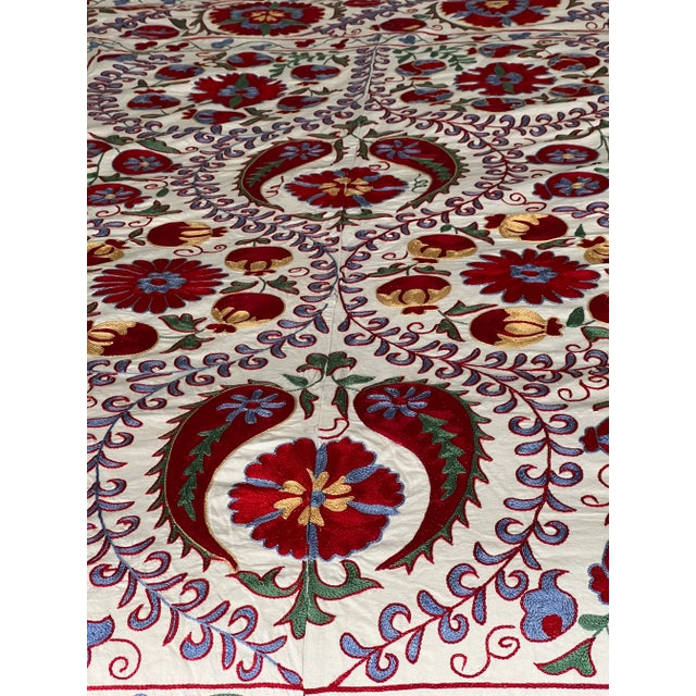 Vintage Silk Hand Embroidered Suzani Bed Cover From Uzbekistan For Sale - Image 9 of 13