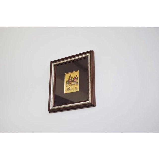 Small Gold Leaf Picture in Brown and Silver Frame, 1970s, in Good conditions. Designed 1970 to 1979