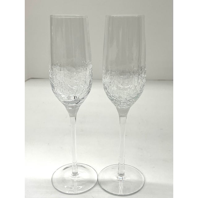 Transparent Mid 20th Century Stemware Set of 10 Beautiful Modern Champagne Flutes With Ice Crackle Effect For Sale - Image 8 of 18