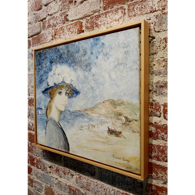 Textile Bernard Charoy -Portrait of a Young Girl at a Beach in South of France -Oil Painting For Sale - Image 7 of 9