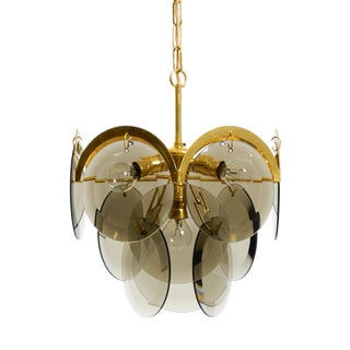Large Brass Pendant Light with Large Round Glass Plates, 1960s For Sale