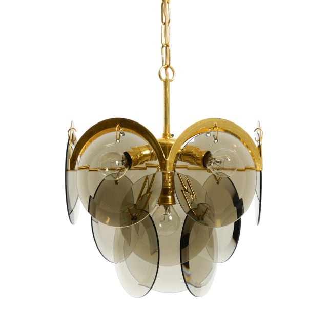 Large Brass Pendant Light with Large Round Glass Plates, 1960s For Sale