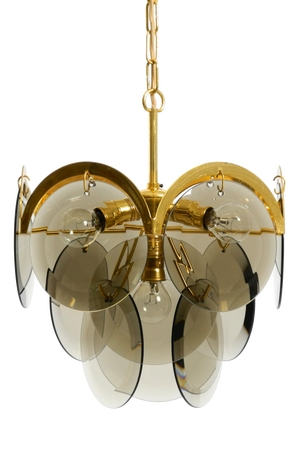 Large Brass Pendant Light with Large Round Glass Plates, 1960s