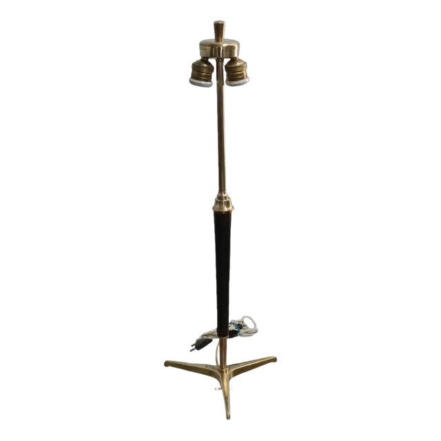 Leather-Covered Brass Table Lamp by Jacques Adnet, 1970s For Sale