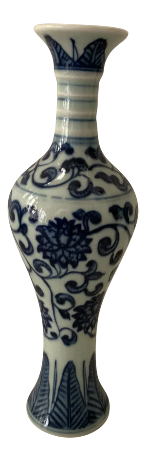 Blue & White Porcelain Floral Chinoiserie Vase