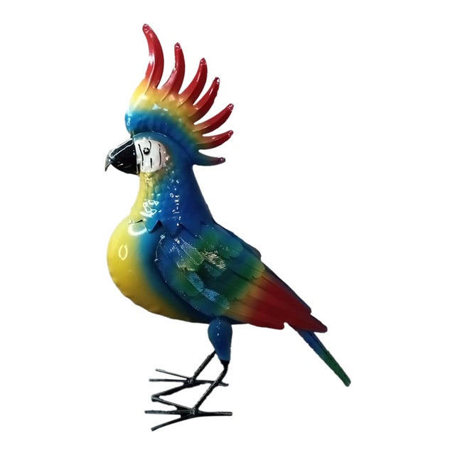 1990s Multicolor Metal Crafts Outdoor Cockatoo Garden Sculpture For Sale