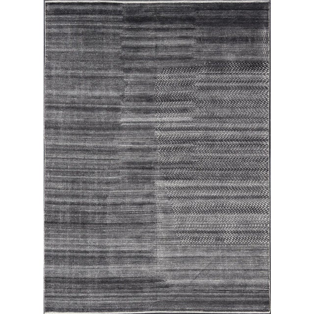 Modern Hand Knotted Abstract Indian Rug in Charcoal & Ivory in Wool 10 X 13'10 For Sale - Image 12 of 12