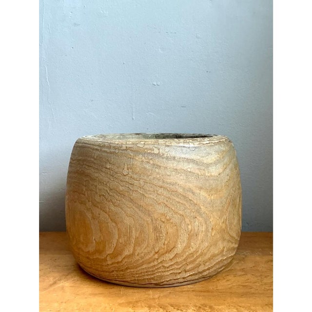 Tan Vintage Wood Vessel Planter With Copper Insert For Sale - Image 8 of 12