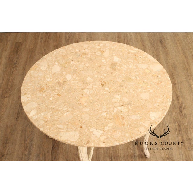 Late 20th Century Faux Bois Carved Wood & Marble Top Round Accent Table For Sale - Image 11 of 17
