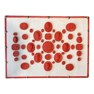 #1015 Grand Tour Revival Neoclassical Vintage Red Plaster Cast Waxed Intaglio Arrangement For Sale