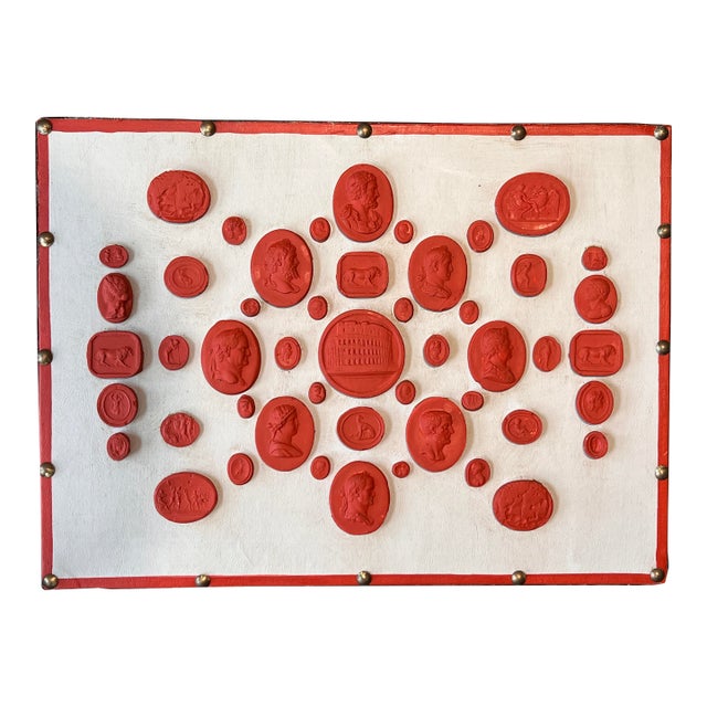 #1015 Grand Tour Revival Neoclassical Vintage Red Plaster Cast Waxed Intaglio Arrangement For Sale