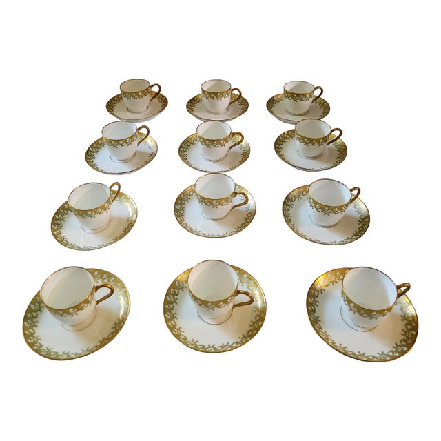 Antique GD&Cie Limoges for A. W. Grant Gilded Demitasse Cups Set- 24 Pieces For Sale