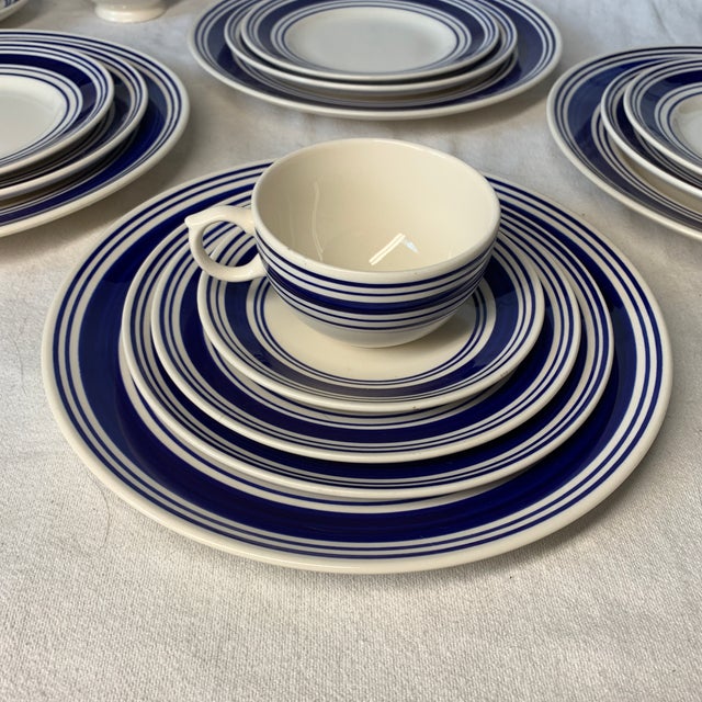 1990s 1990s Farmstead Ticking Blue by Ralph Lauren China Cobalt Blue Stripes - 17 Pieces For Sale - Image 5 of 6