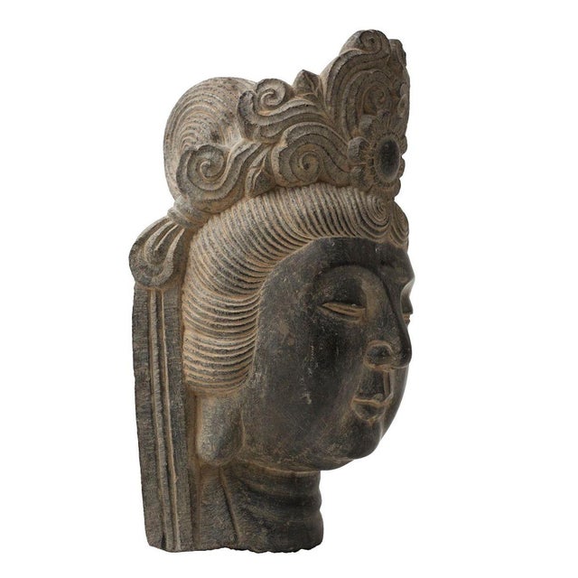 Head of Oriental Divinity, Vintage Stone Sculpture, Early 20th Century For Sale - Image 3 of 5