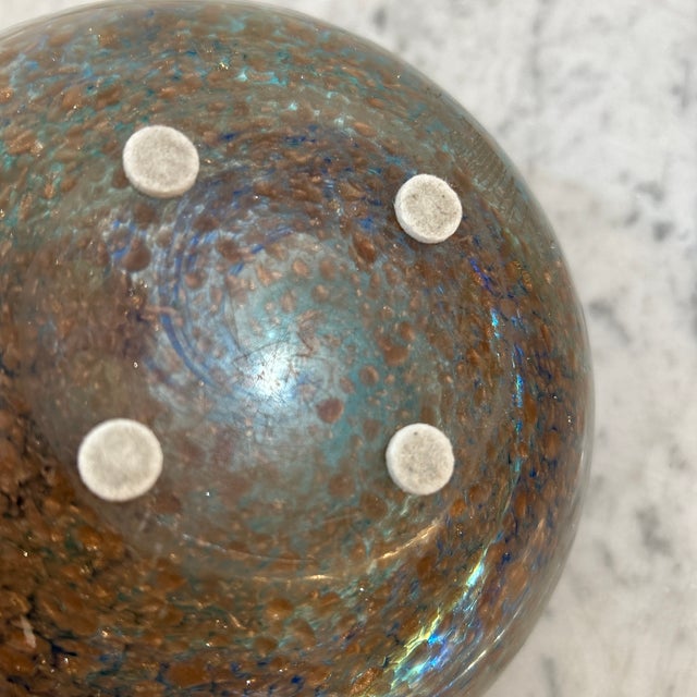 Blue Copper Infused Thick Hand Blown Murano Glass Catchall in Green and Blue For Sale - Image 8 of 10