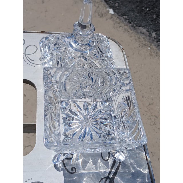 Glass Vintage Bohemian Cut Crystal Pinwheel Whirling Star Lidded Candy Dish For Sale - Image 7 of 7