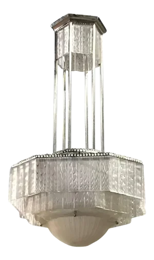 French Art Deco Geometric Chandelier by Georges Leleu