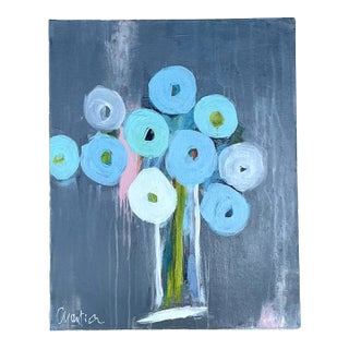 Vintage Boho Original Abstract Floral Oil Painting on Board For Sale