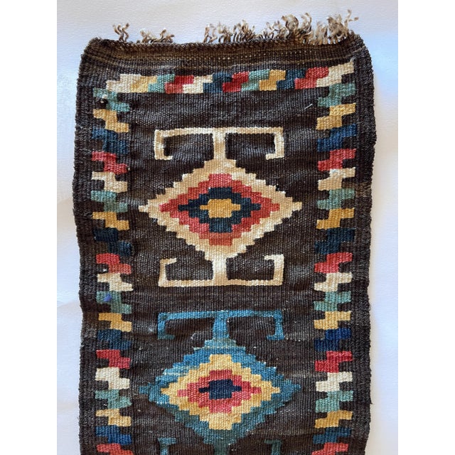 Antique Central Asian Natural Dyed Wool Geometric Tent Band Runner For Sale - Image 4 of 9