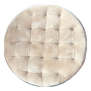 Suede Tufted Ottoman With Chrome Base, Sand Color For Sale