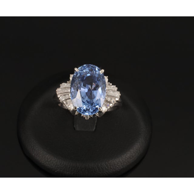 Modern Late 20th Century Fine 9.91ct Gia Ceylon No Heat Sapphire 0.74ct Diamond Platinum Ring Size 6.25 For Sale - Image 3 of 18
