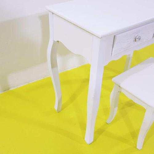 2000 - 2009 White Wooden Table with Stool and Flower Knobs For Sale - Image 5 of 9