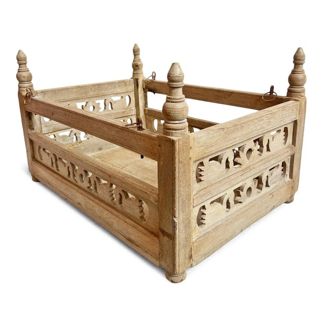 Early 20th Century Antique Carved Wood Jhula Box For Sale - Image 5 of 9