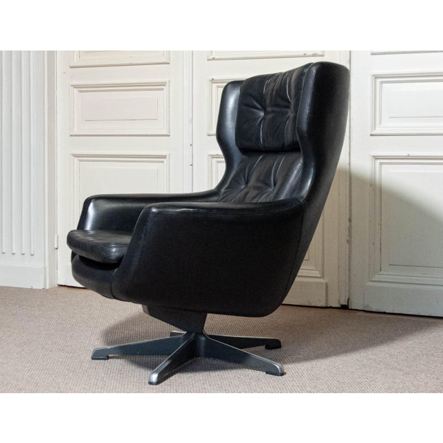 Vintage Black Leather Swivel Chair by H.W. Klein for Bramin Møbler, 1970s For Sale - Image 9 of 14