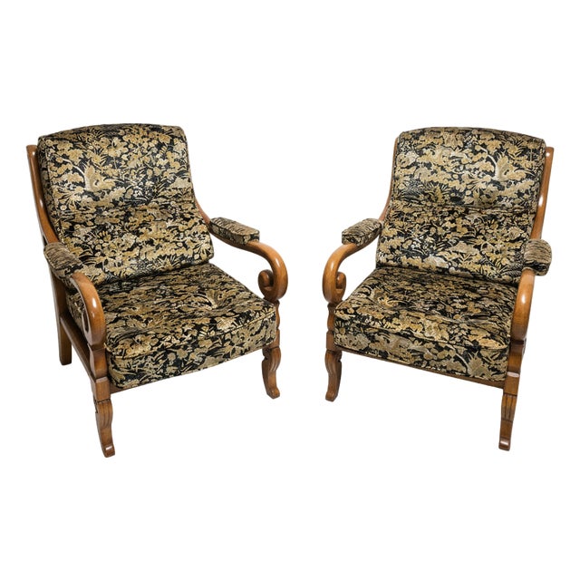 Wooden Armchairs with Curved Arms, Czechoslovakia, 1940s, Set of 2 For Sale