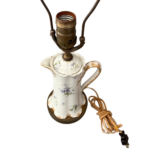 French Country Antique Haviland Limoges Tarascon Porcelain Pitcher Lamp Base, France, C. 1900 in Working Order For Sale - Image 3 of 9