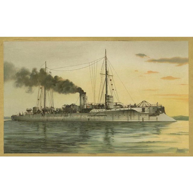 SMS Hela: German Light Cruiser in Pre-WWI, 1903, Chromolithograph on Paper For Sale - Image 4 of 6