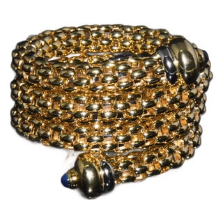 Late 20th Century Italian Fope Flex’it Blue Sapphire Woven Triple Wrap Bangle Bracelet in 18k Yellow & White Gold For Sale
