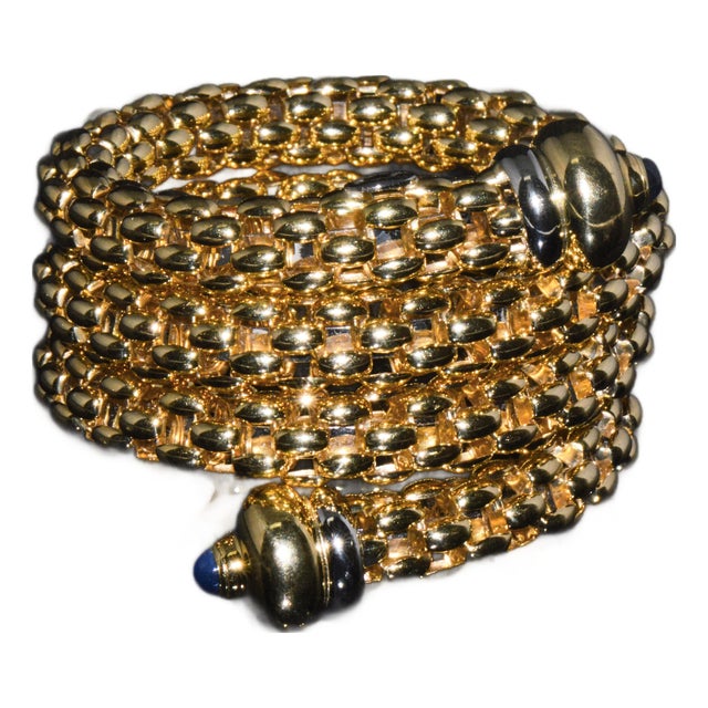 Late 20th Century Italian Fope Flex’it Blue Sapphire Woven Triple Wrap Bangle Bracelet in 18k Yellow & White Gold For Sale