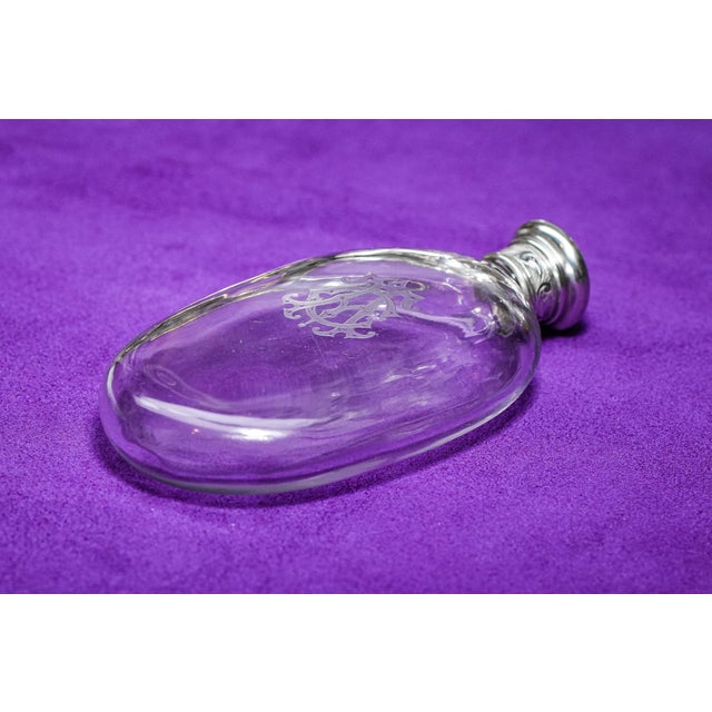 Unusual Large Thick Victorian Antique Crystal Sterling Silver Cap Scent Bottle Flask Vanity Home Decor For Sale - Image 4 of 12