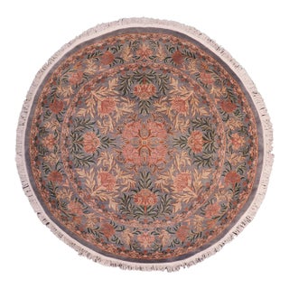 Art Nouveau 1990's Floral Pak-Persian Gray/Pink Wool Round Rug - 8'1'' X 8'3'' For Sale