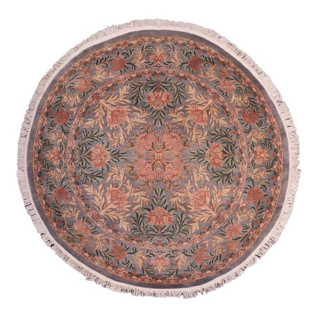 Art Nouveau 1990's Floral Pak-Persian Gray/Pink Wool Round Rug - 8'1'' X 8'3'' For Sale