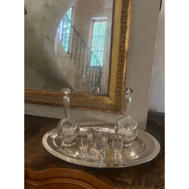 Set of two decanters with stoppers and five glasses with casings from Christofle for its Gallia line set on a Christofle...