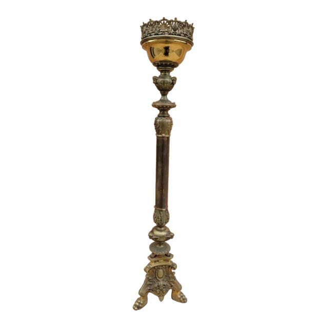Mid 19th Century Antique Tall Ornate Cherub Bronze Church Candle Holder For Sale - Image 5 of 5