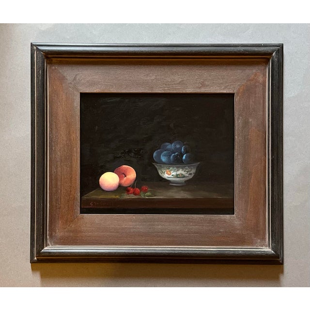 Contemporary Still Life Painting of Plums in a Decorative Bowl by Satori Gregorakis For Sale - Image 3 of 3