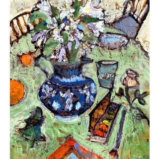 Contemporary Expressionist Style Interior Tabletop Still Life Encaustic Oil Painting by James Hartman For Sale
