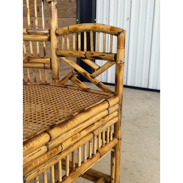 Wood Vintage Refinished Organic Modern Brighton Pavilion Style Rattan Cane Side Chair For Sale - Image 7 of 12