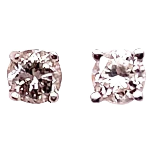 14 Karat White Gold and Round Diamond Stud Earrings Screw Back For Sale