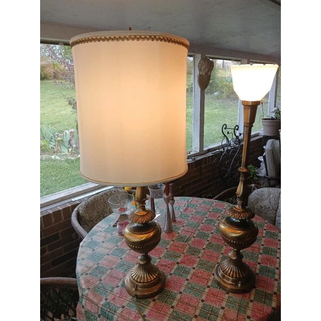 Vintage Brass Torchiere Table Lamps, a Pair For Sale - Image 6 of 12