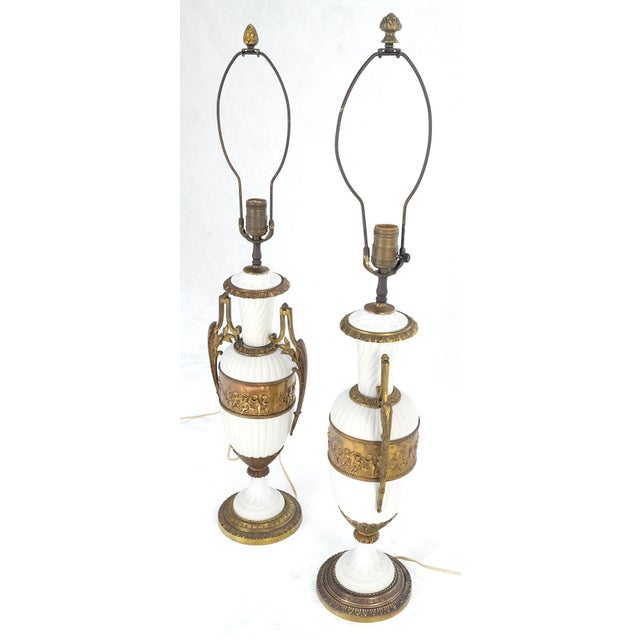 Mid 20th Century Pair of Fine Ceramic & Ormolu Cup Vase Shape Table Lamp c1940s MINT For Sale - Image 5 of 16
