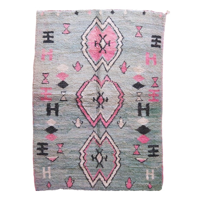 Green Boujad Wool Rug - 7.3 X 5 Ft For Sale