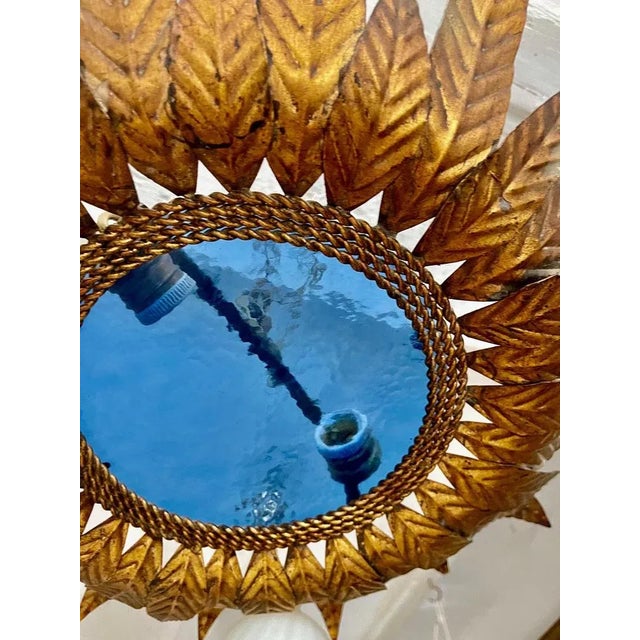 Large Spanish Sunburst Fixture in Gilt Metal, 1950 For Sale - Image 4 of 6